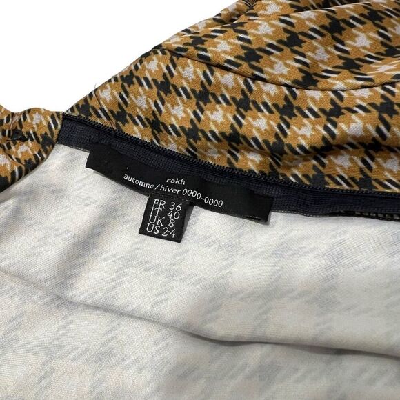 Rokh e Houndstooth Satin-Jersey Turtleneck Top Small Sz 4 Brown Beige - Picture 3 of 13